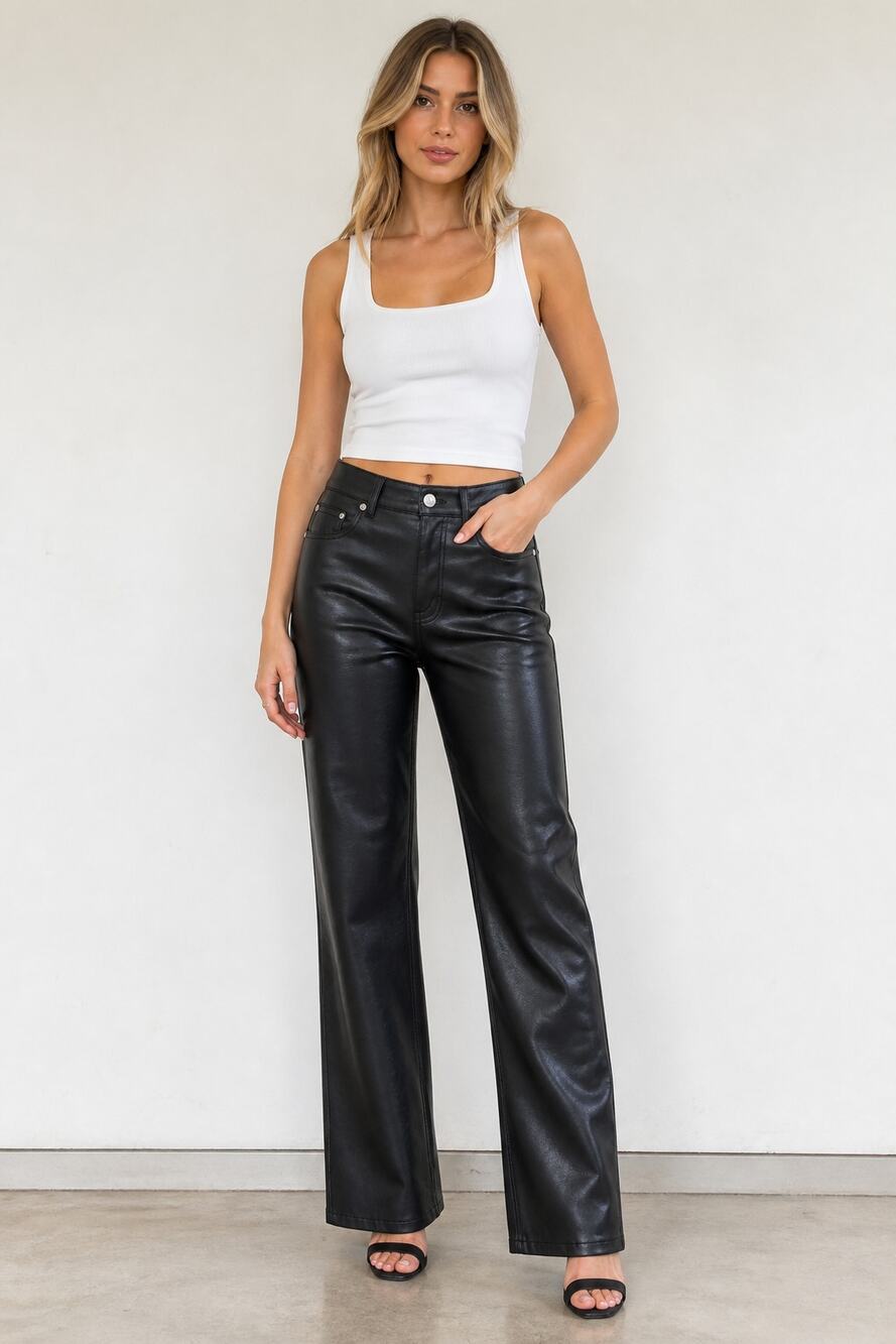 ZARA Black Faux Leather Straight Pants Size 4